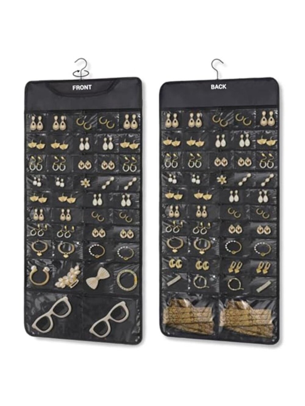 Hanging Jewelry Organizer 88 Pocket Double Sided Storage Holder Travel Case